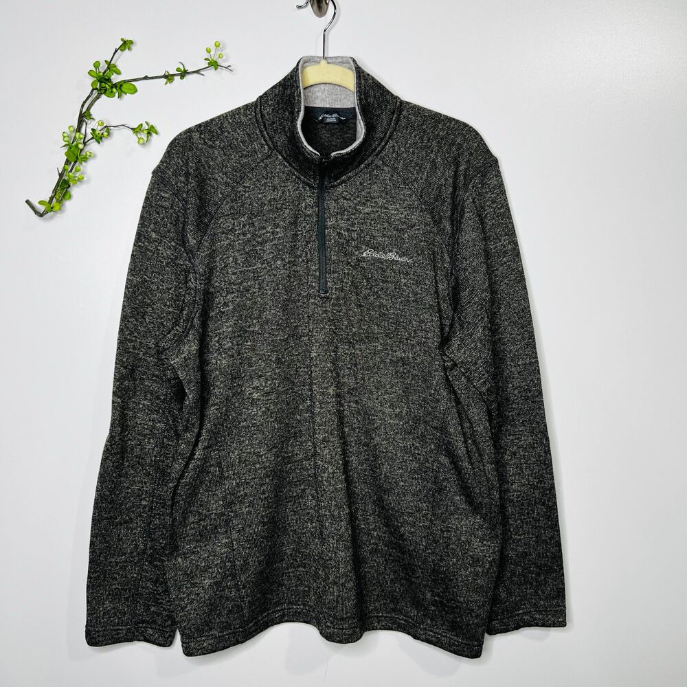 Eddie Bauer Grey Heathered Zip Neck Pullover Sweater Sweatshirt